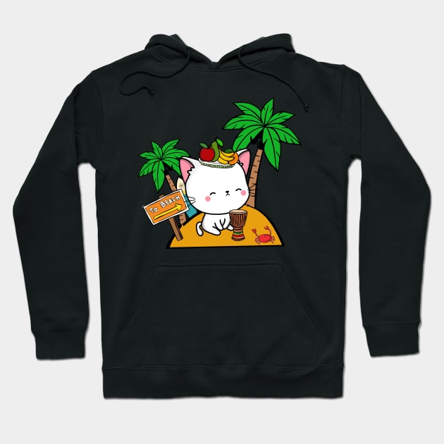 Funny angora cat is on a deserted island Hoodie by Pet Station